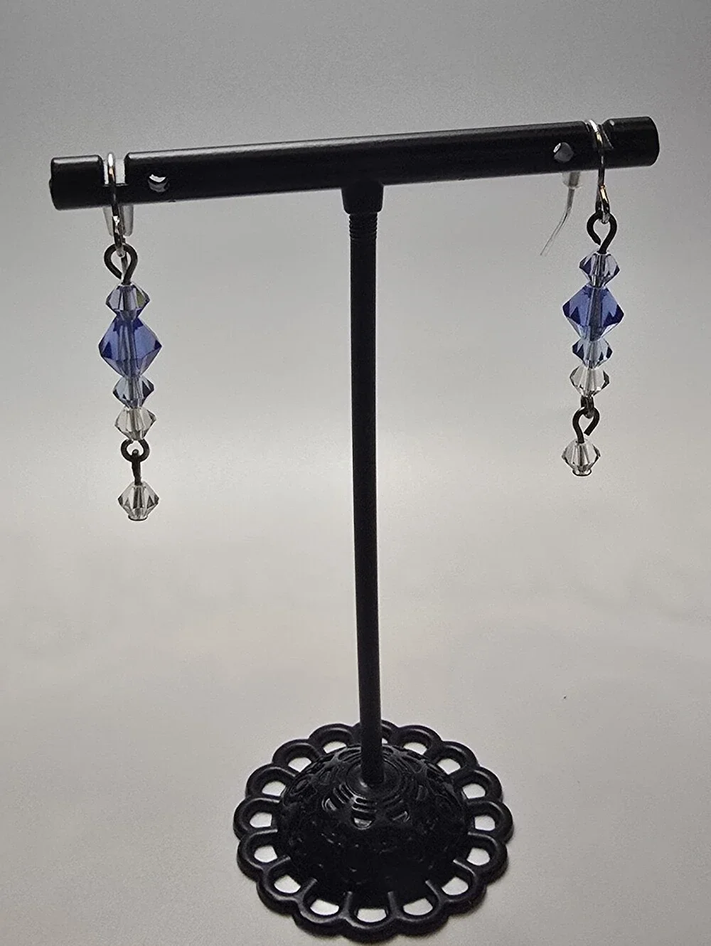 Silver-Tone Necklace & Earring Set with Blue Crystal Accents
